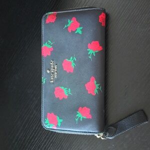 Kate Spade Black & Red Rose Wallet Recycled Nylon
